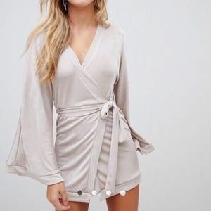 Misguided silky plunge neck midi dress in silver.